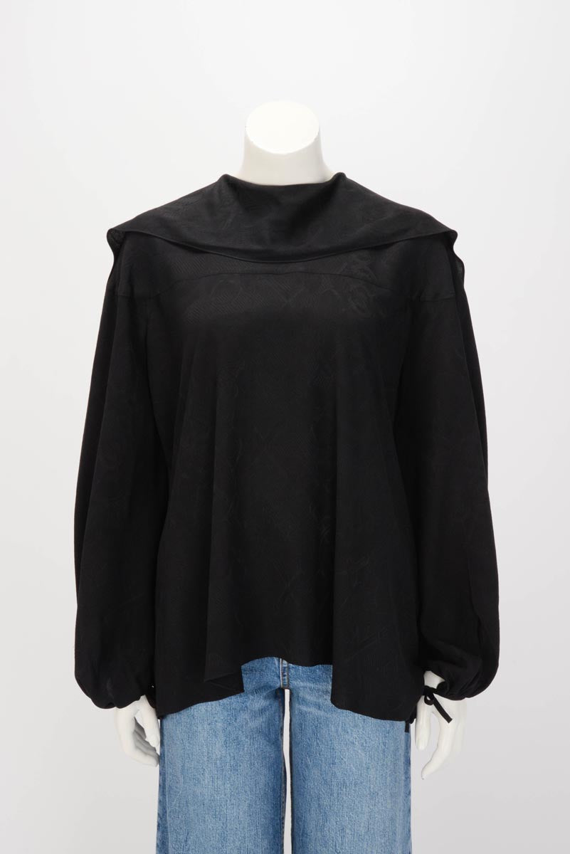 Hermes Black Silk Eperon D'Or Neck Wrap Blouse FR 44