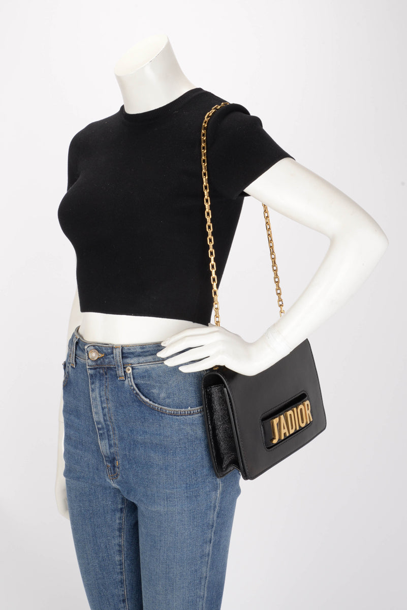 Dior Black Patent Leather Medium J'Adior Chain Flap Bag