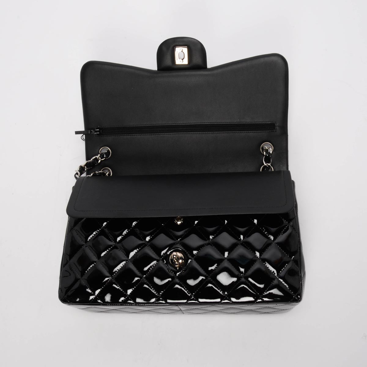 Chanel Black Quilted Patent Large Double Flap Bag