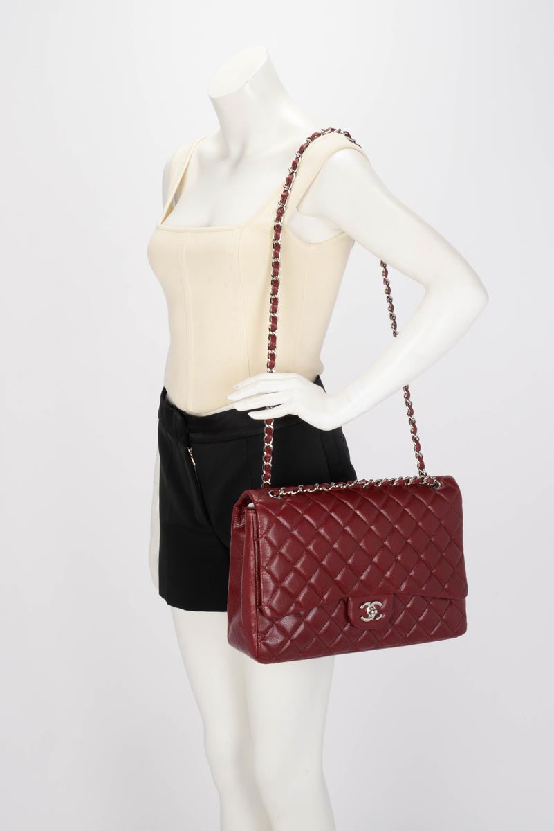 Chanel Dark Red Caviar Maxi Single Flap Bag