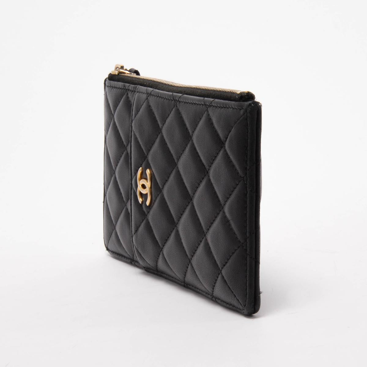 Chanel Black Lambskin CC Phone Holder Zip Wallet