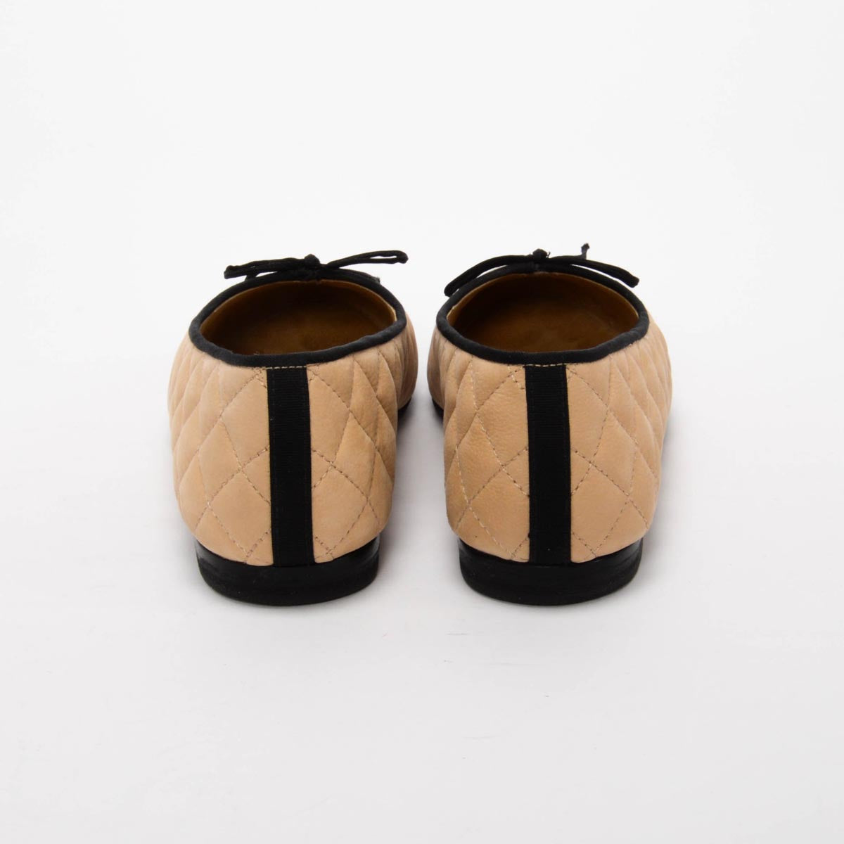 Chanel Beige & Black Quilted CC Ballet Flats 35.5