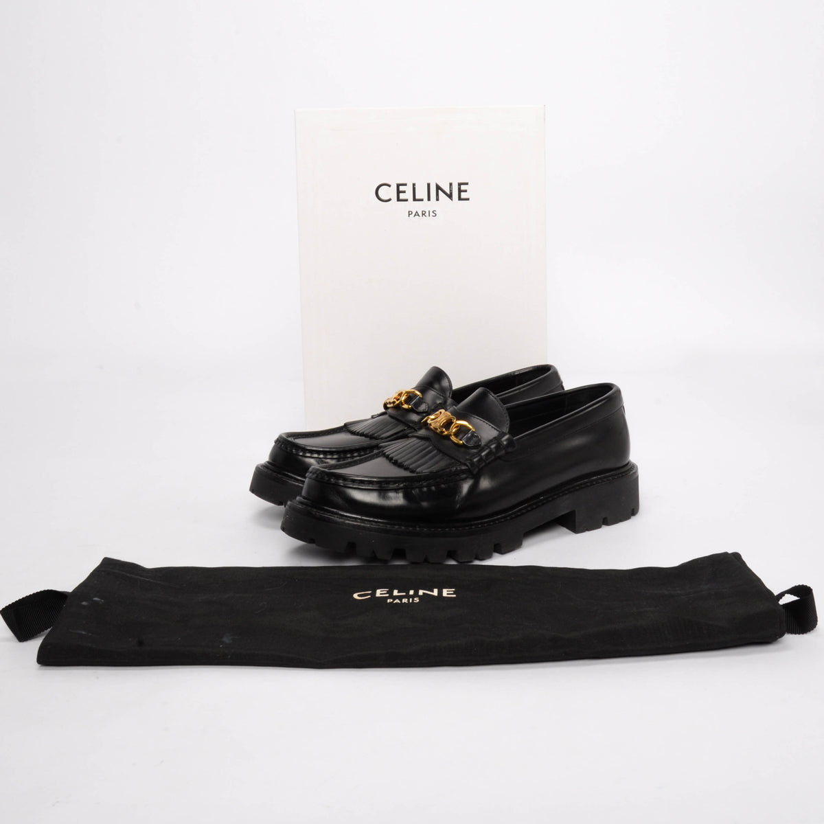 Celine Black Polished Bullskin Margaret Loafers 38.5