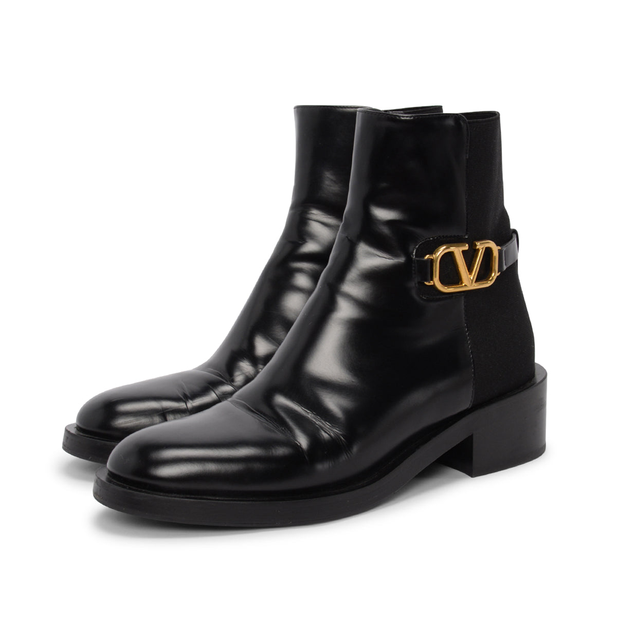 Valentino Black Hi-Shine VLogo Signature Ankle Boots 39