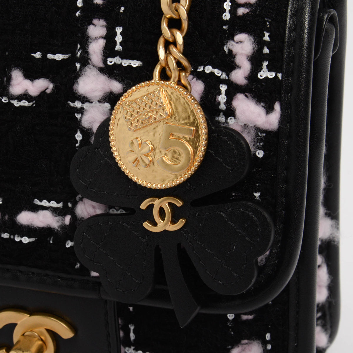 Chanel Black & Pink Tweed Mini Flap Bag with Handle