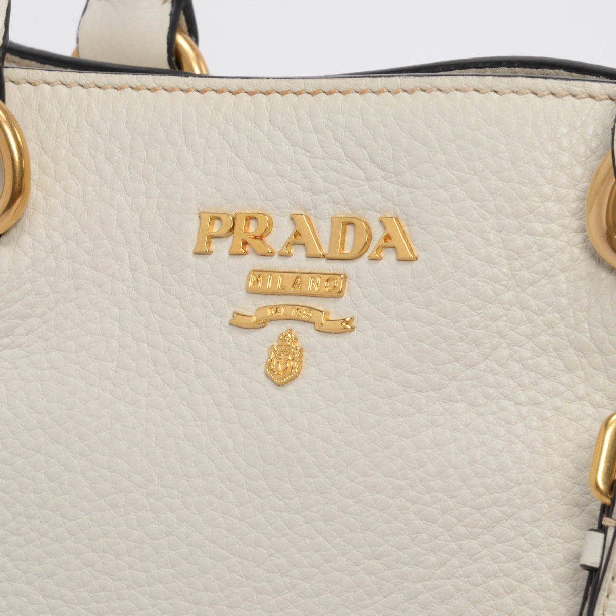 Prada Talco White Vitello Phenix Small Shoulder Bag
