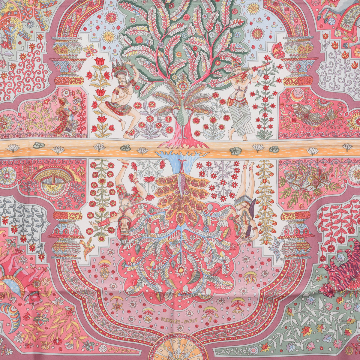 Hermes Pink Silk Aux Portes du Palais Scarf