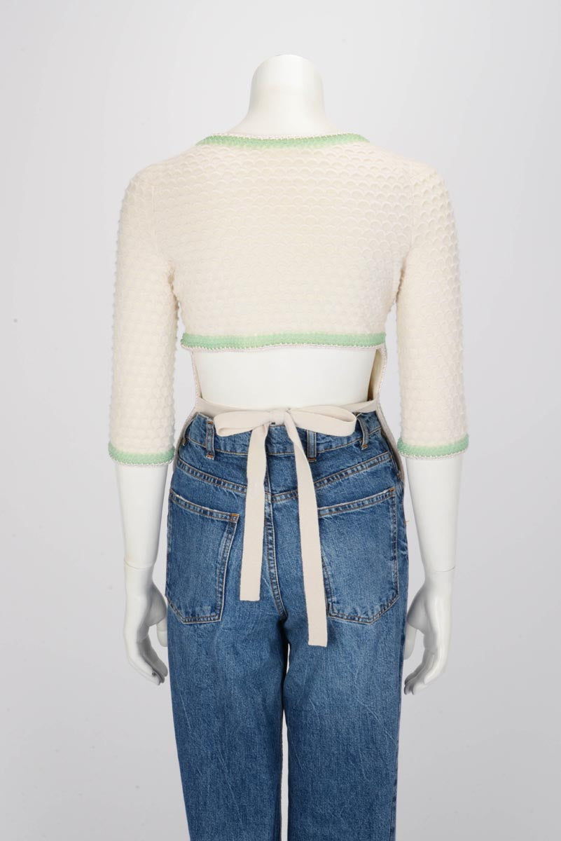 Chanel Cream Cashmere Scale-Knit Tie Cardigan FR 34