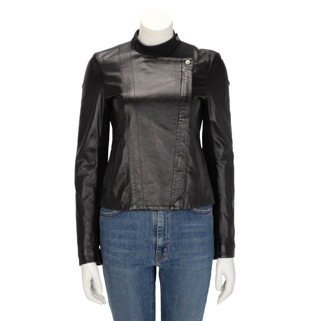 The Row Black Lambskin & Gabardine Biker Jacket US 2