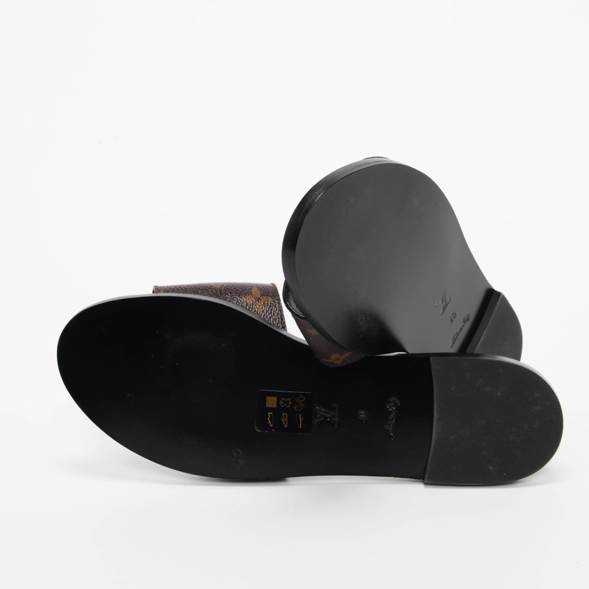 Louis Vuitton Black Monogram Lock It Flat Mules 40