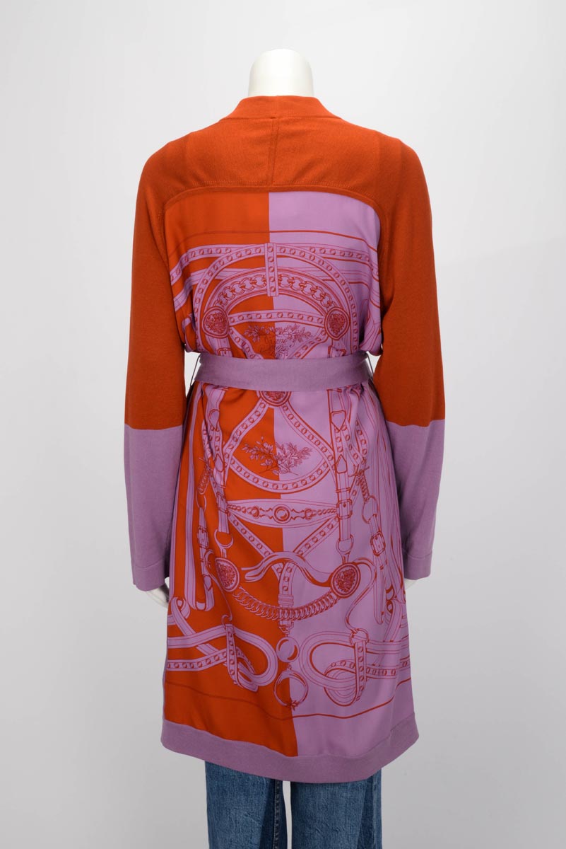 Hermes Violet Parme Silk Grand Tralala Belted Cardigan FR 46