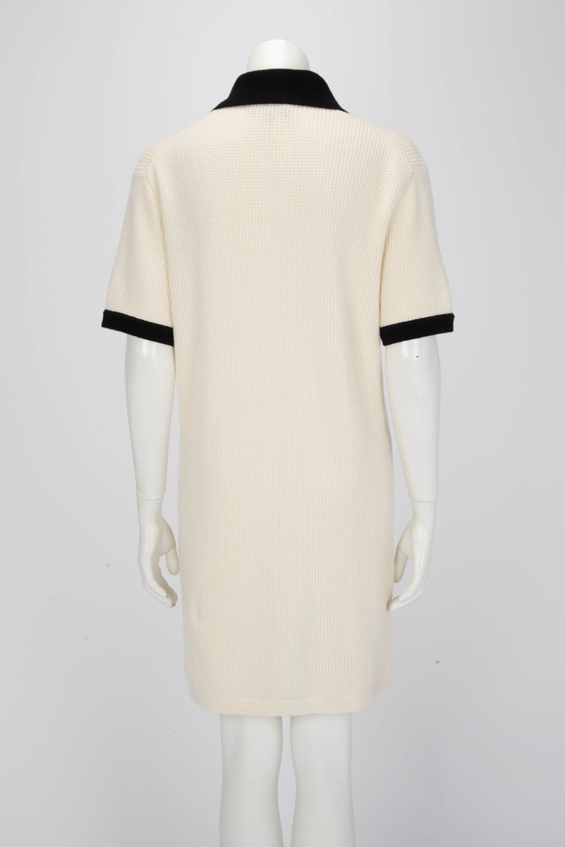 Chanel Cream & Black Waffle Knit Polo Mini Dress FR 40