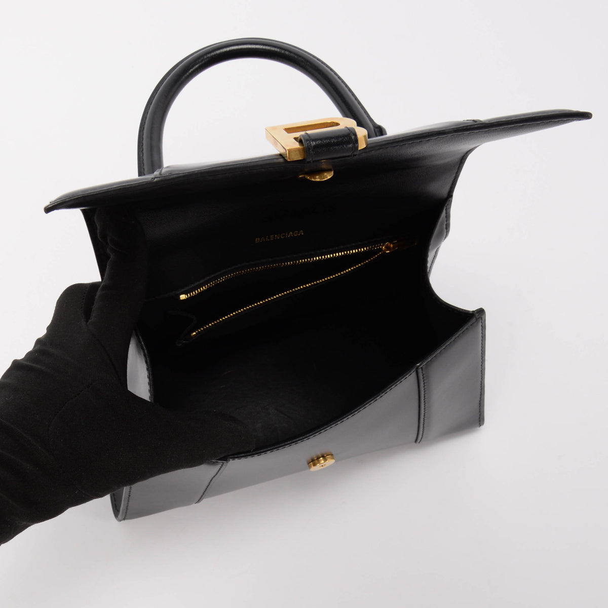 Balenciaga Black Shiny Box Calf Small Hourglass Bag