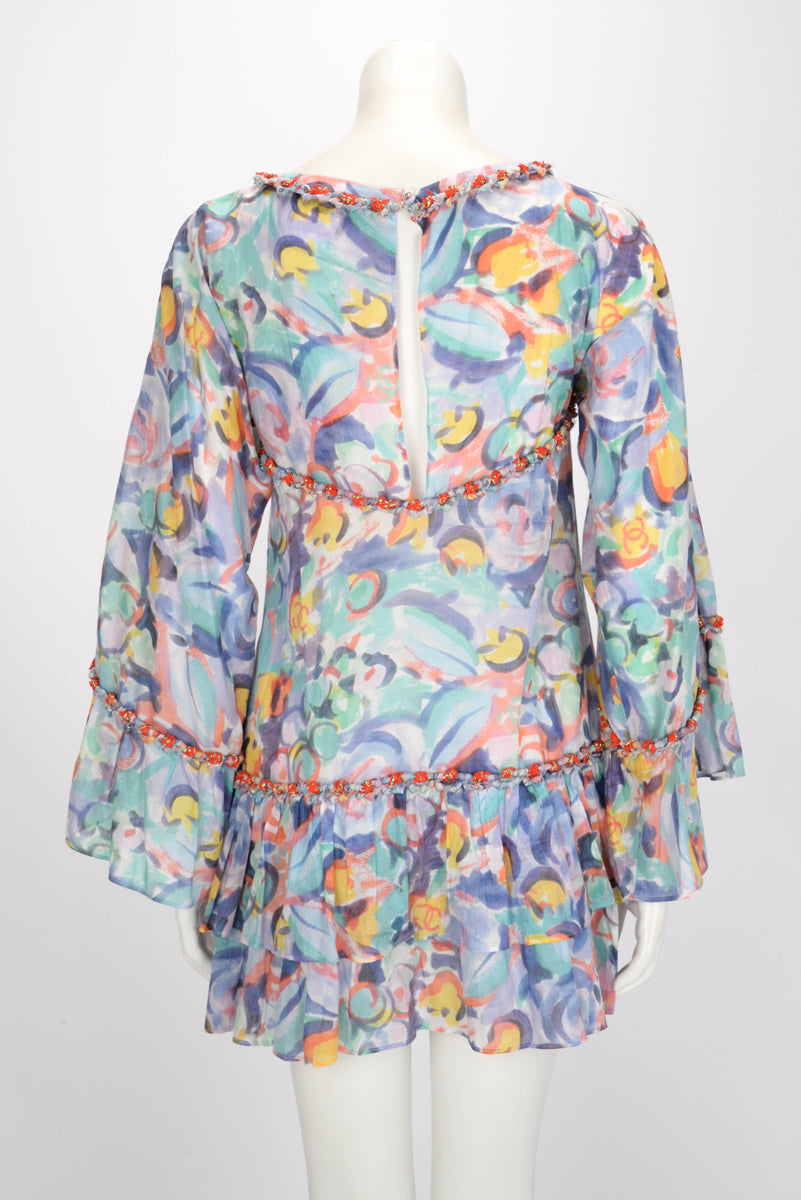 Chanel Multi-Colour Printed Cotton Gathered Mini Dress FR 38
