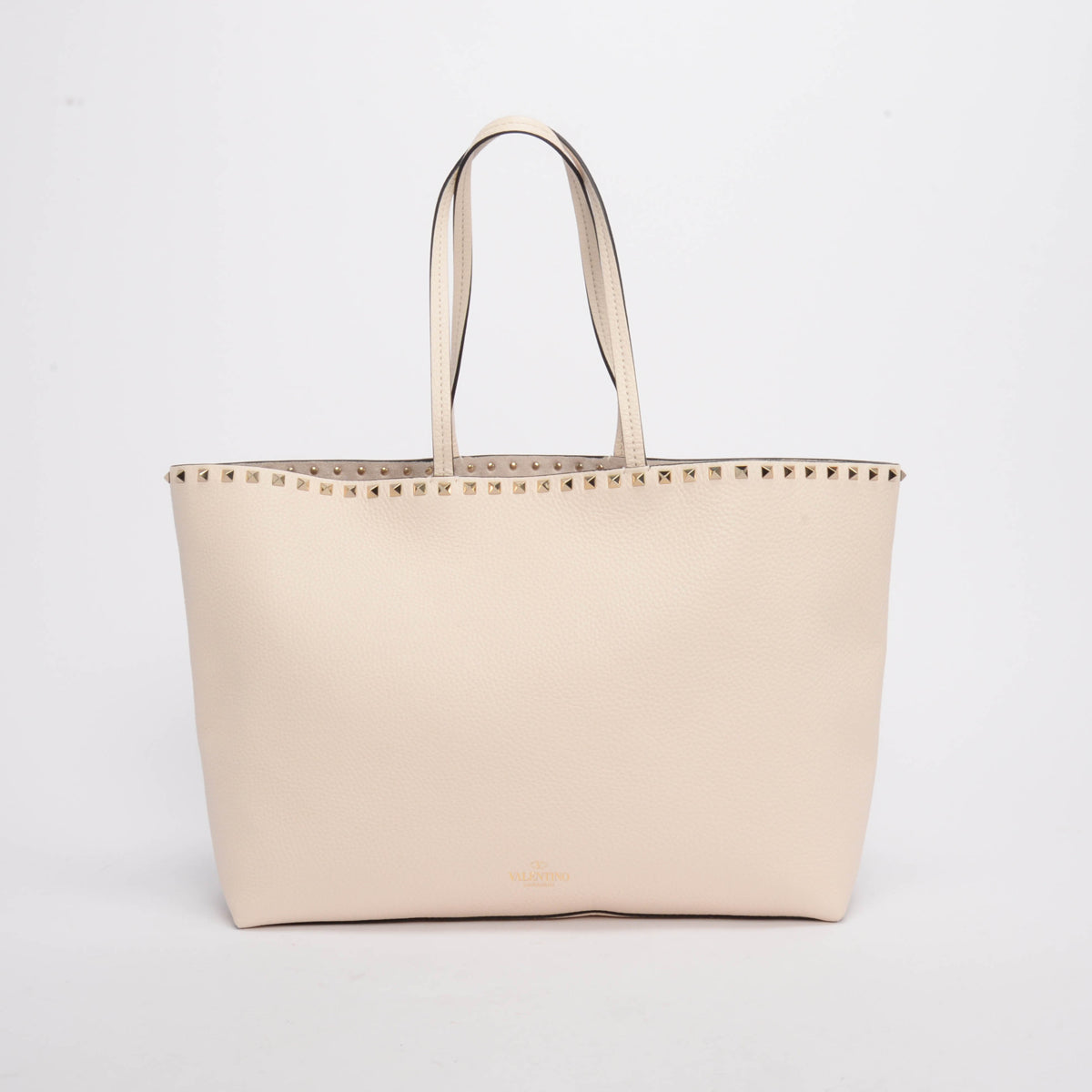 Valentino Ivory Grainy Calfskin Rockstud Tote