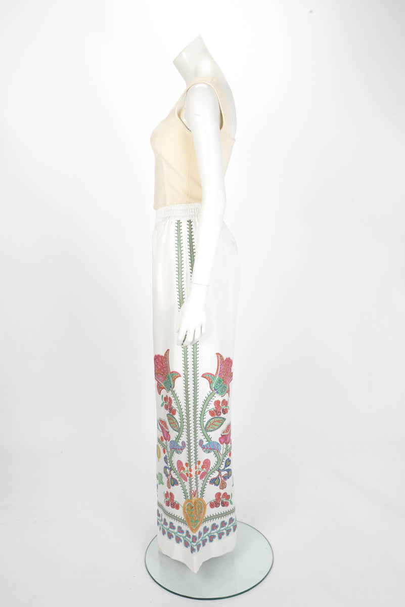 La DoubleJ White & Multicolour Silk Grenadilla Print Palazzo Pants S