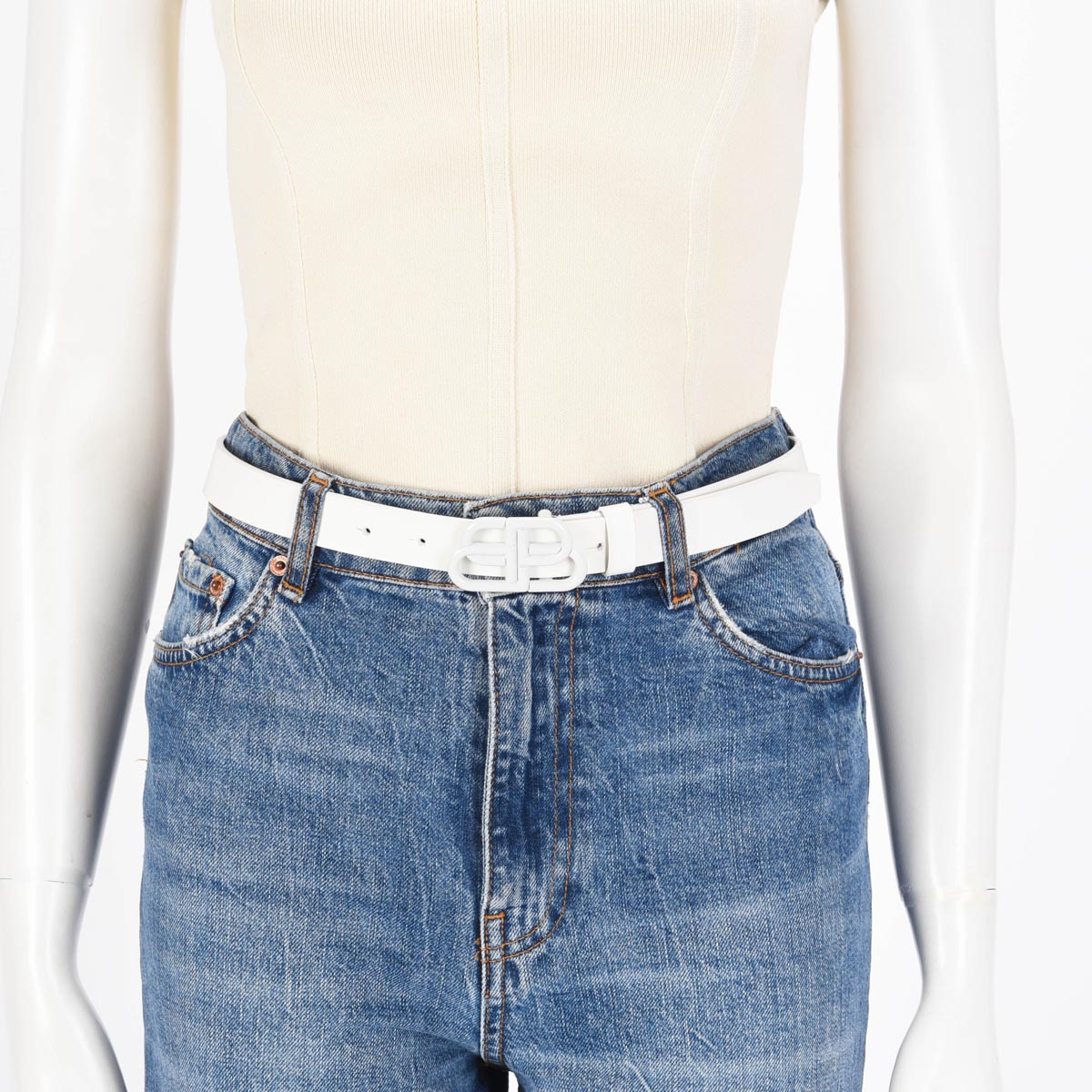 Balenciaga White Calfskin BB Belt