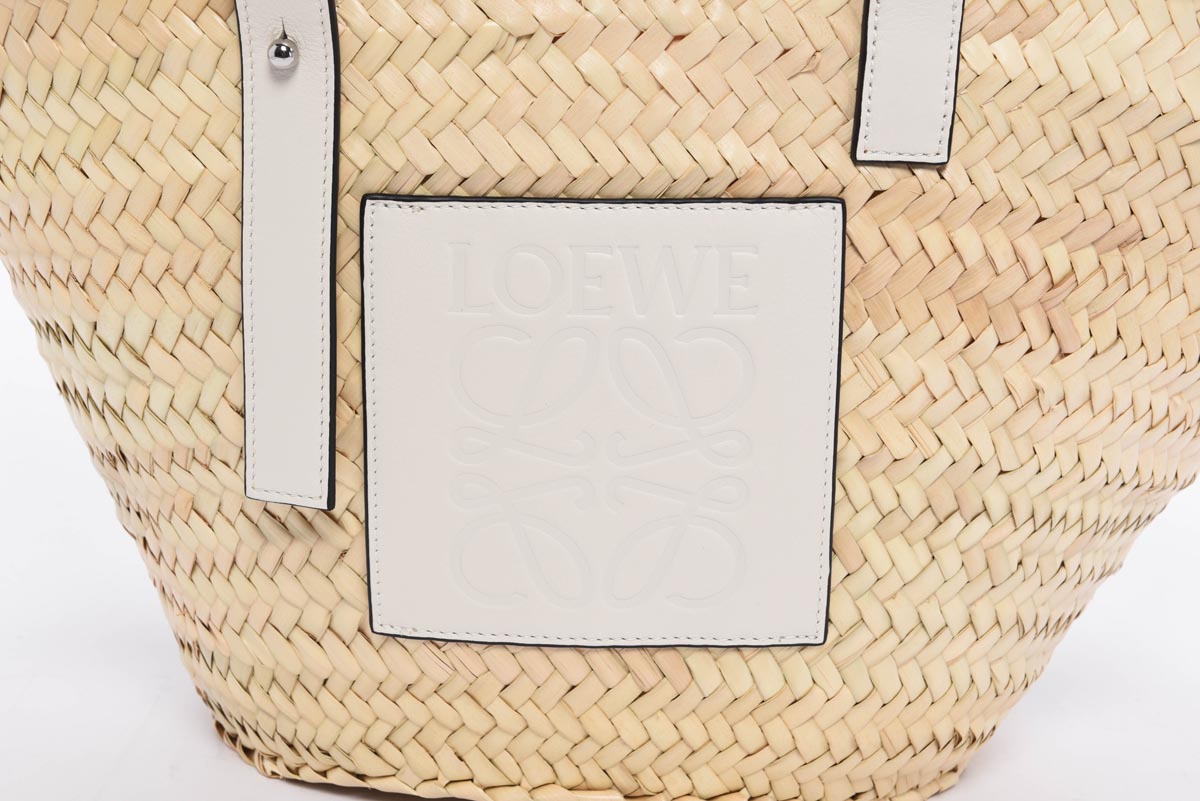 Loewe White Raffia Medium Basket Tote