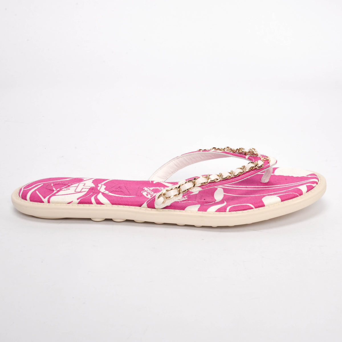Chanel Magenta Beach Canvas CC Chain Thong Sandals 38
