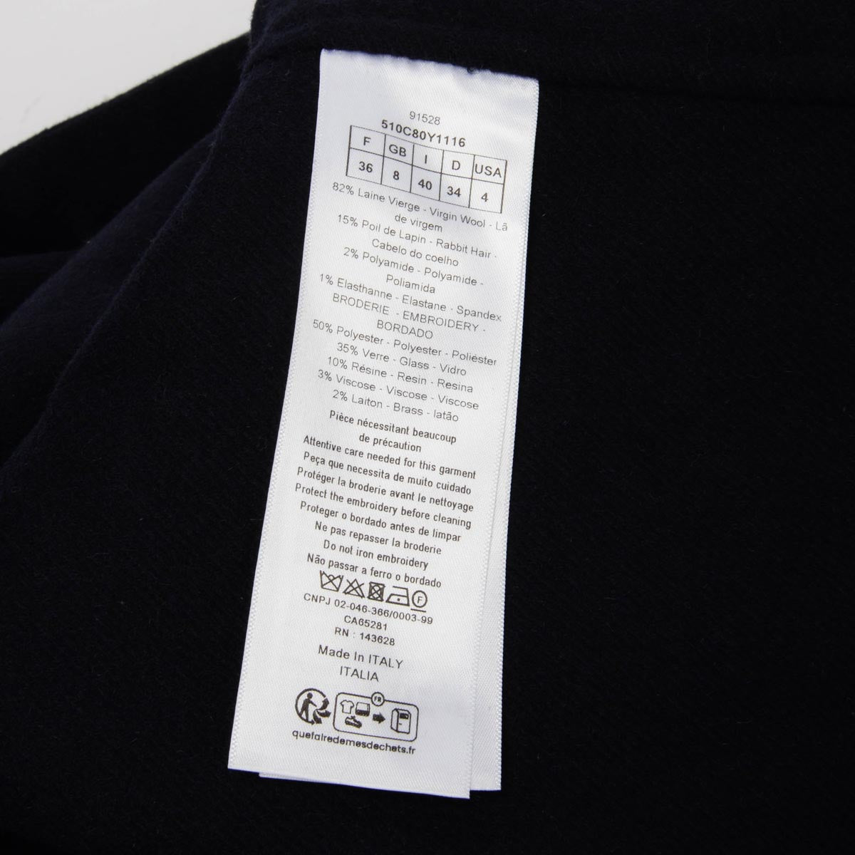 Dior Navy Wool Pearl Embellished Logo Jacket FR 36
