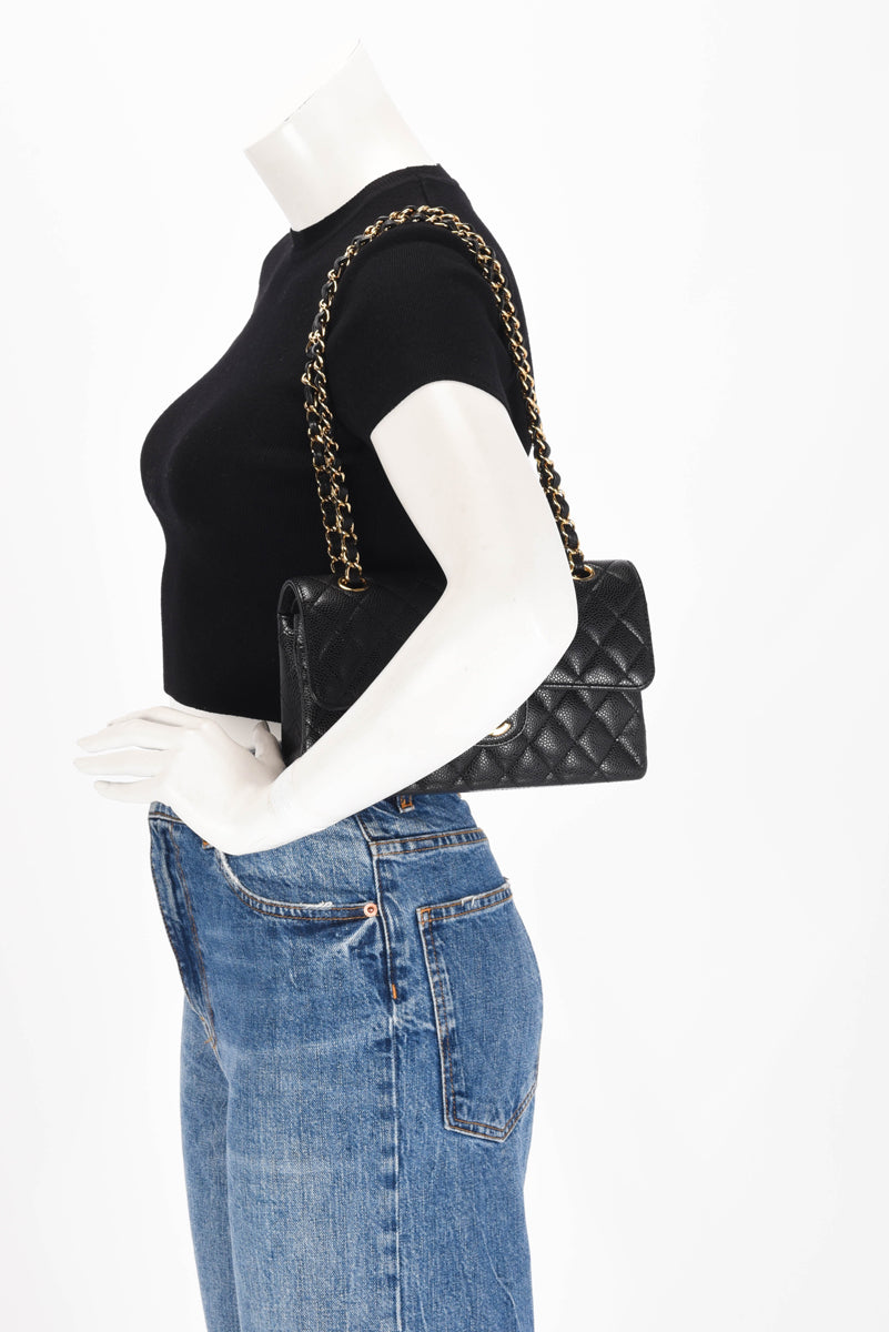 Chanel Black Quilted Caviar Small Classic Flap Bag