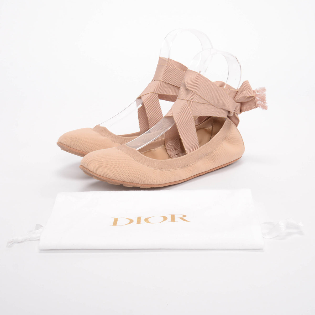 Dior Nude Micro Mesh Academy Lace-Up Ballerina Flats 38.5