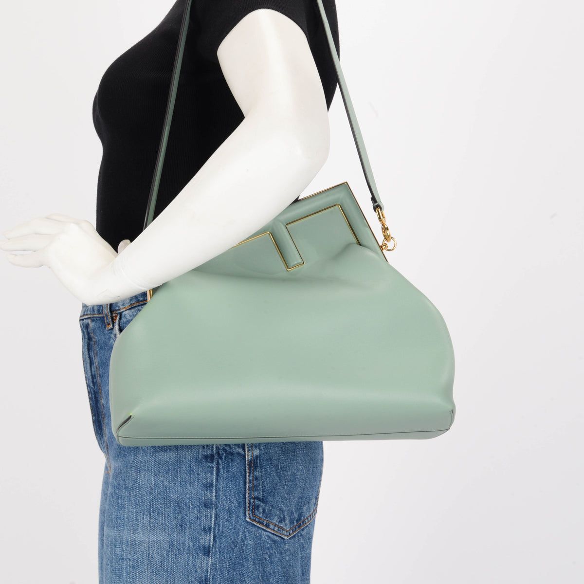 Fendi Mint Green Nappa Fendi First Medium Clutch