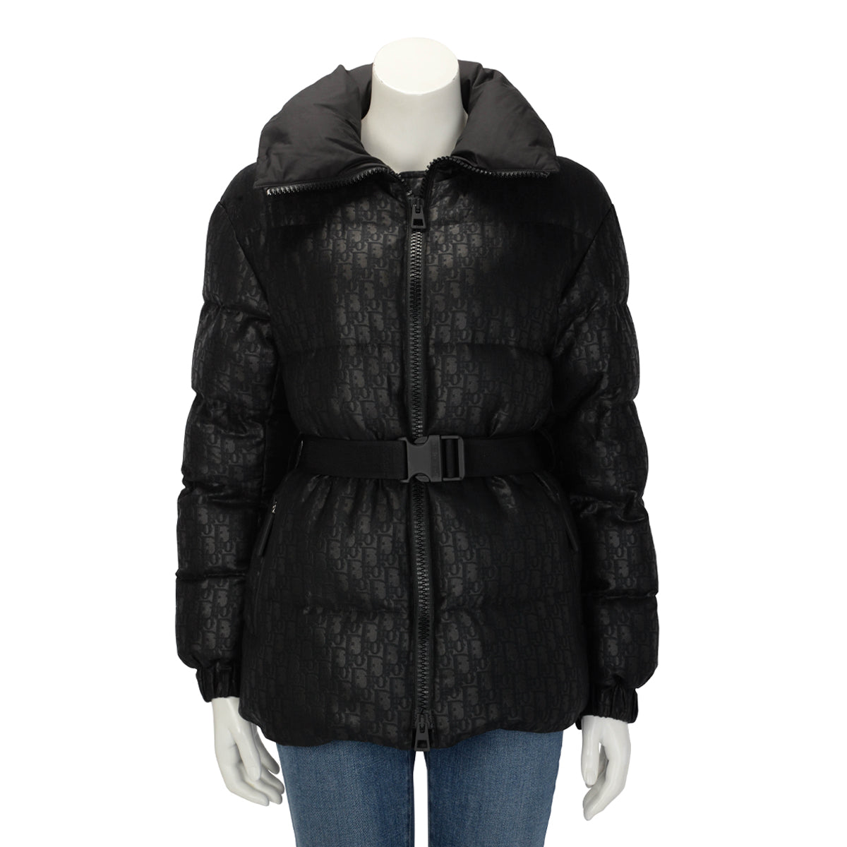 Dior Black Oblique Jacquard DiorAlps Belted Puffer Jacket FR 34