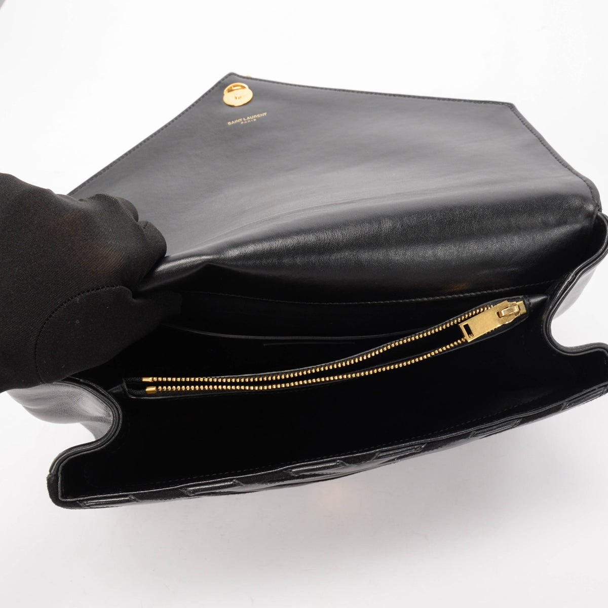 Saint Laurent Black Chevron Calfskin & Suede Large College Bag