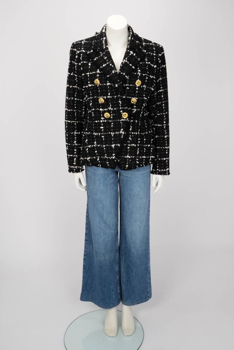 Balmain Black & White Sequin Boucle Classic Blazer FR 44