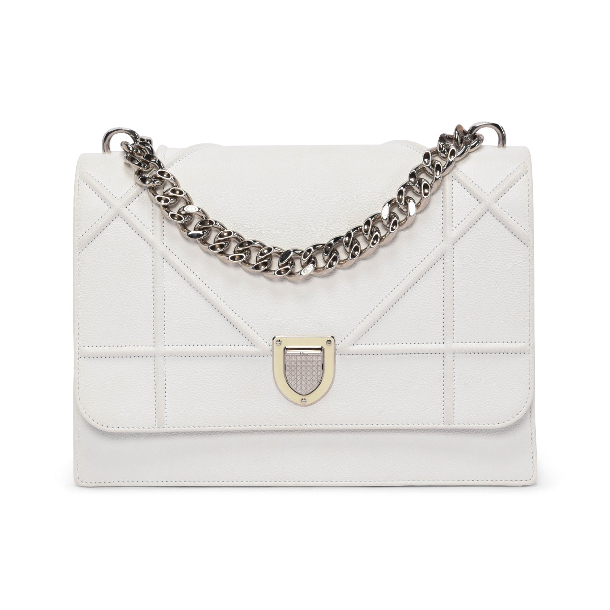 Dior White Grained Calfskin Diorama Flap Large Bag