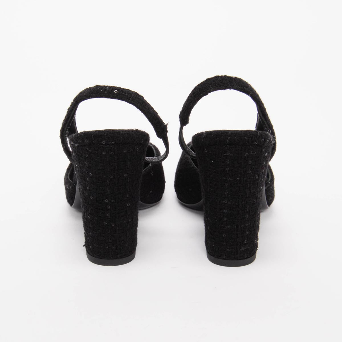 Chanel Black Sequin Tweed Slingback Pumps 38