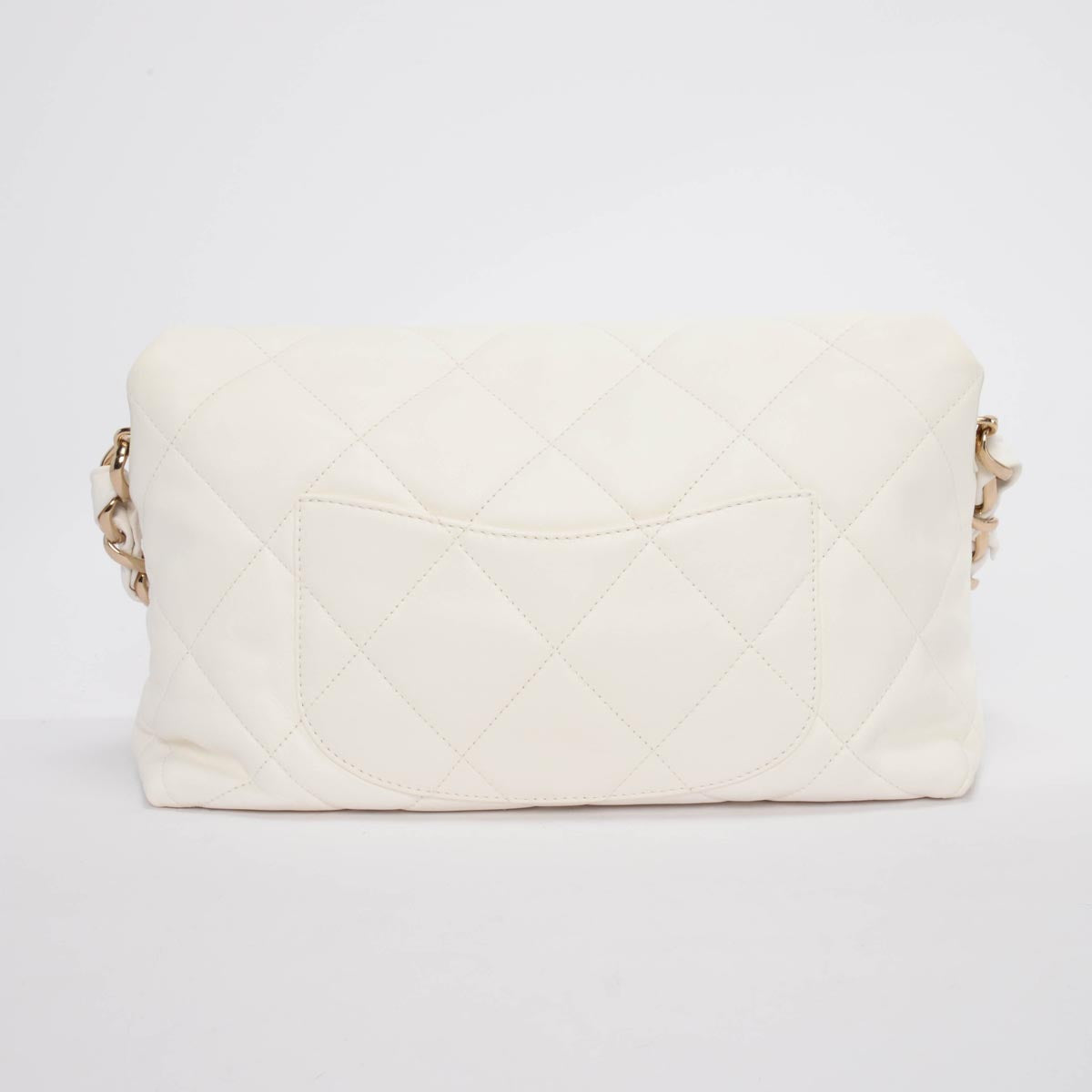 Chanel White Quilted Calfskin Large Logo Strap Bag