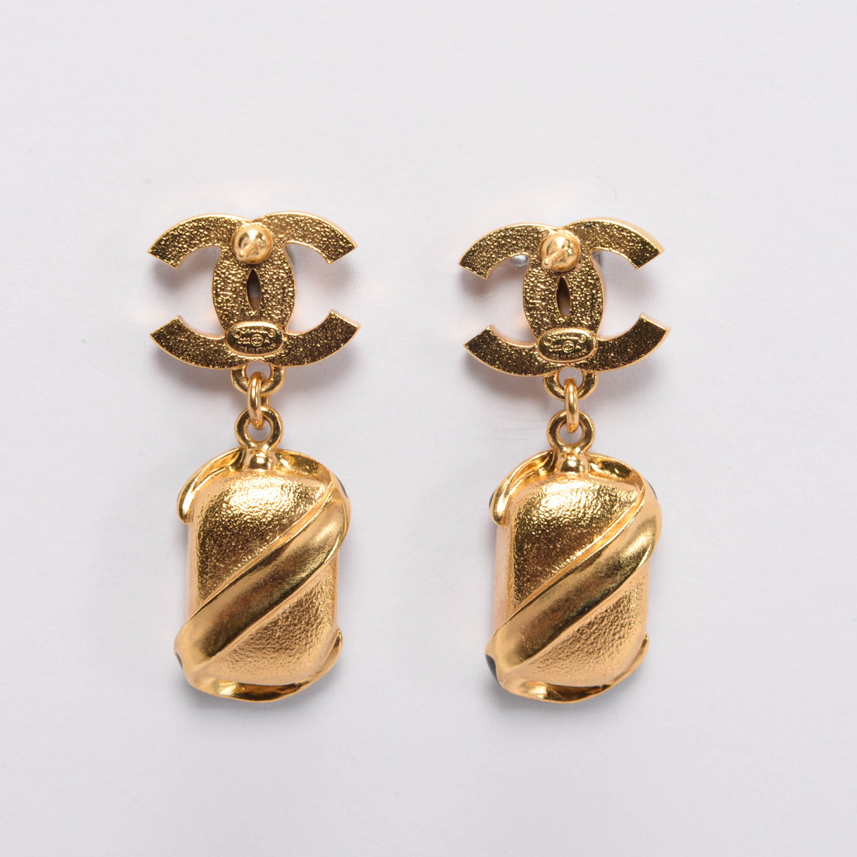 Chanel Gold Tone Pearl CC Crystal Drop Earrings