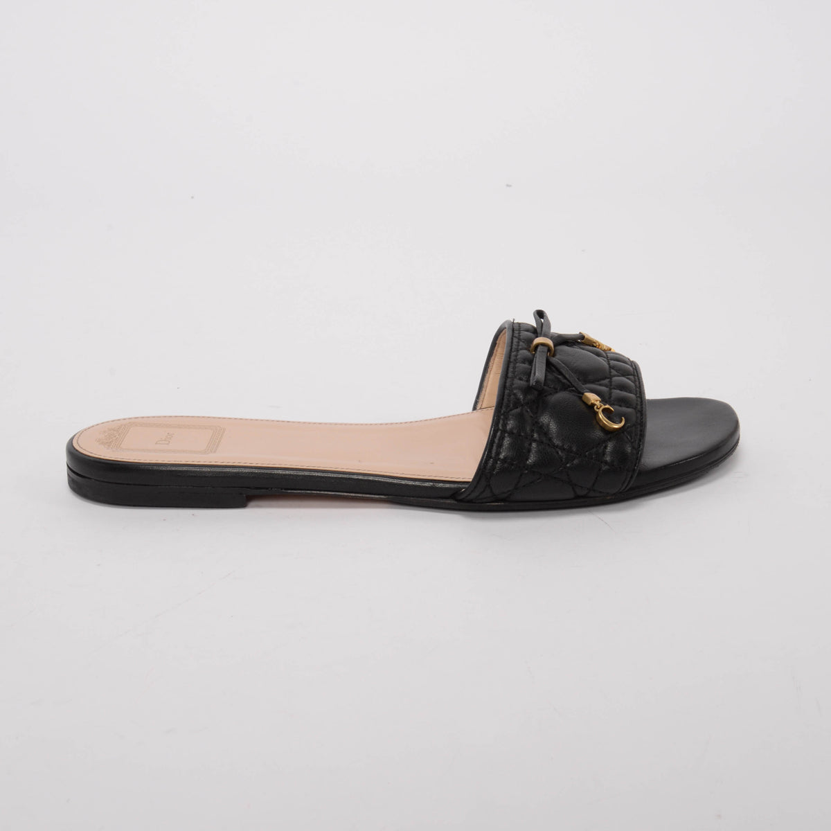 Dior Black Lambskin Dior Cannage Slides 40