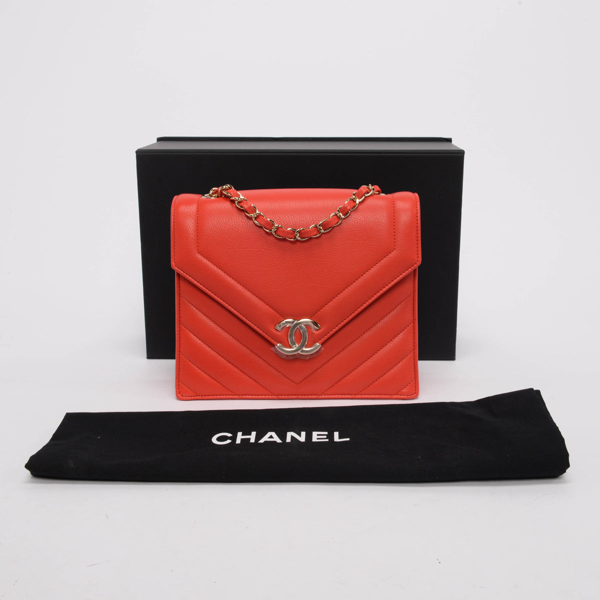 Chanel Red Chevron Calfskin Small Envelope Flap Bag