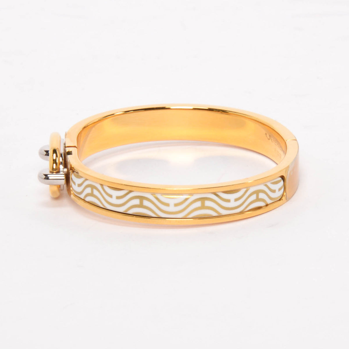 Hermes White & Gold Enamel Mini Clic Chaine d'Ancre Bracelet