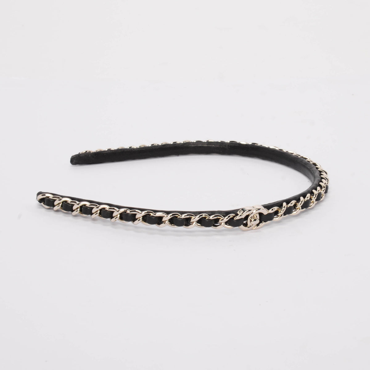 Chanel Black Lambskin CC Turnlock Chain Headband