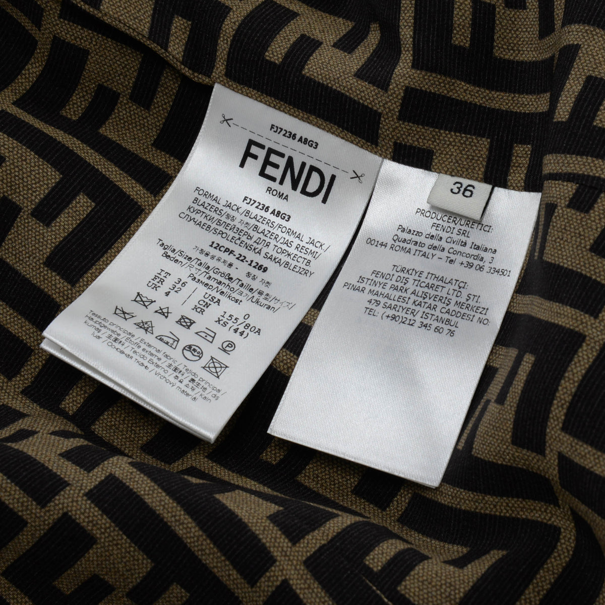 Fendi Tobacco Silk FF Monogram Blazer IT 36