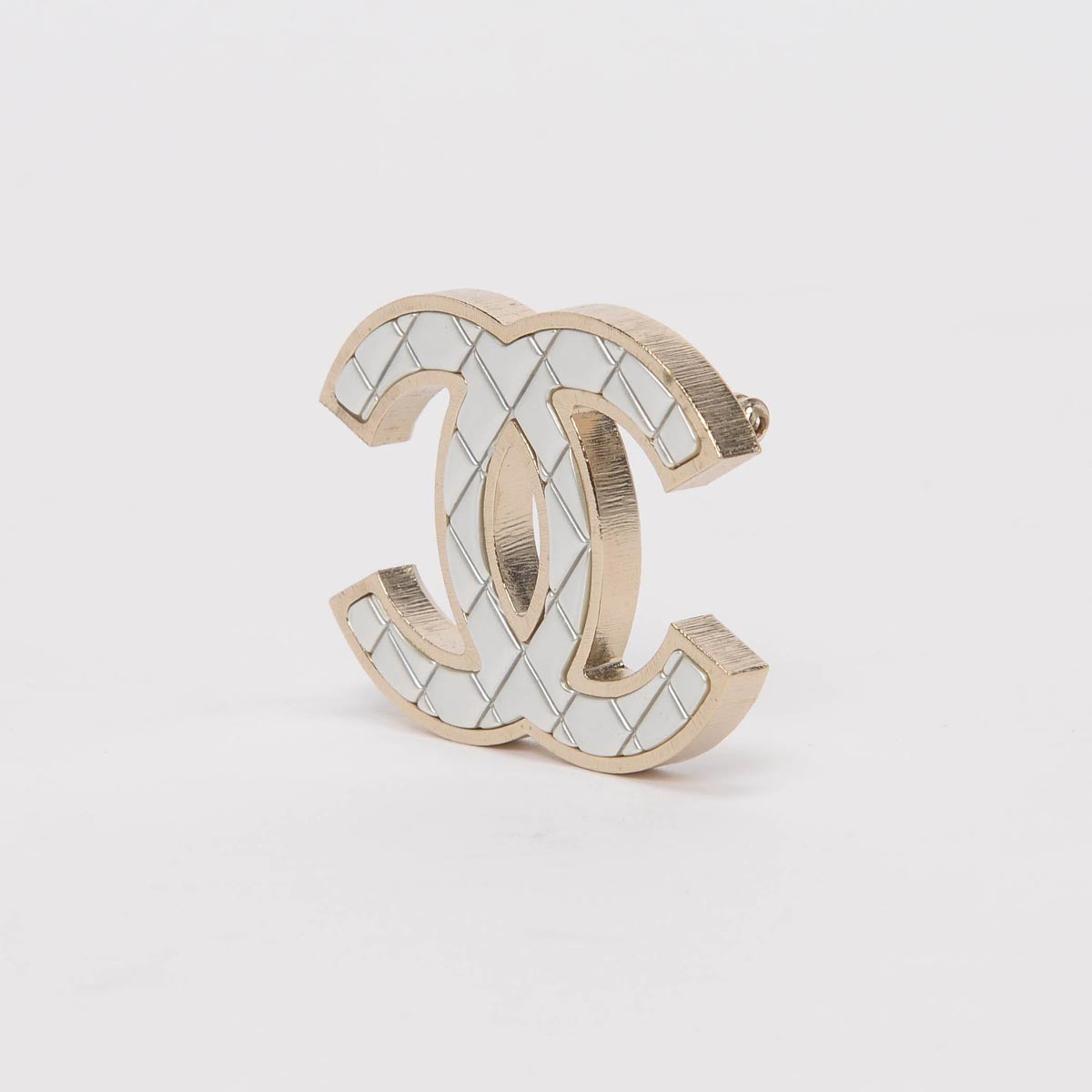 Chanel Silver & Gold Quilted CC Brooch