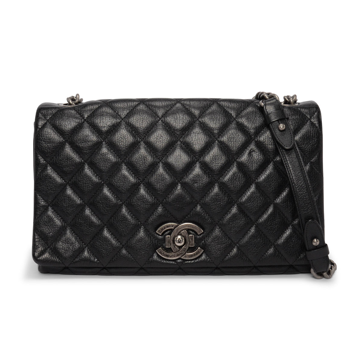 Chanel Black Quilted Goatskin Large City Rock Flap Bag
