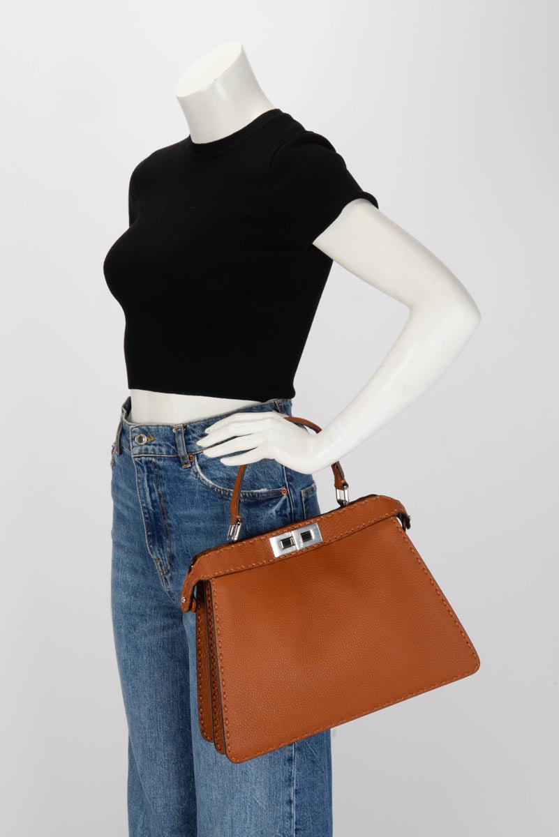 Fendi Tan Roma Calfskin Medium Peekaboo ISeeU Bag