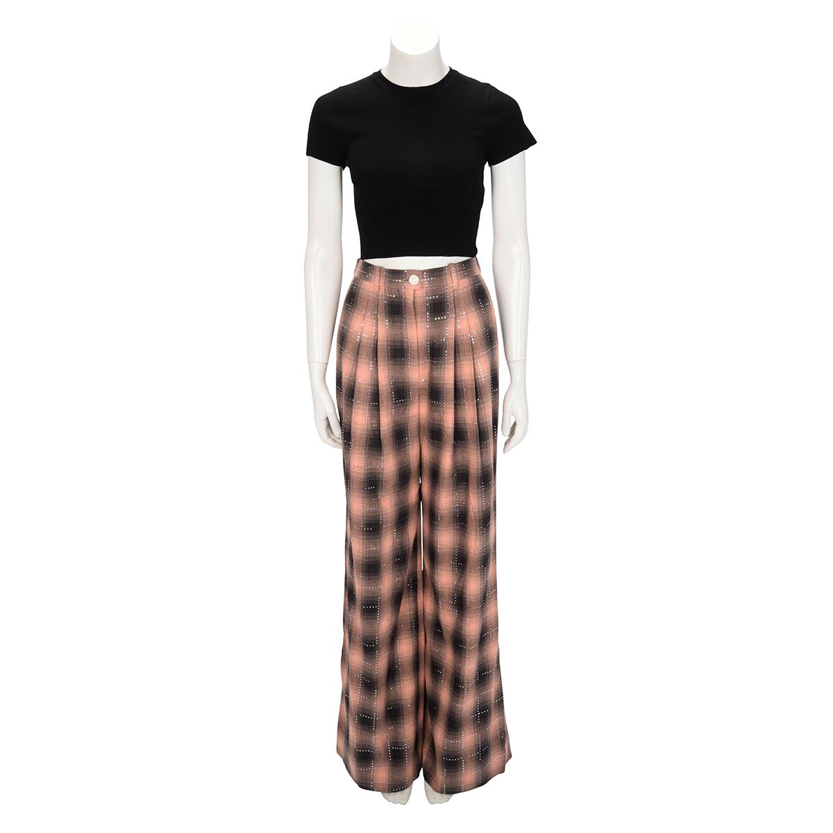 Chanel Pink & Black Cotton Check Sequined Pants FR 38