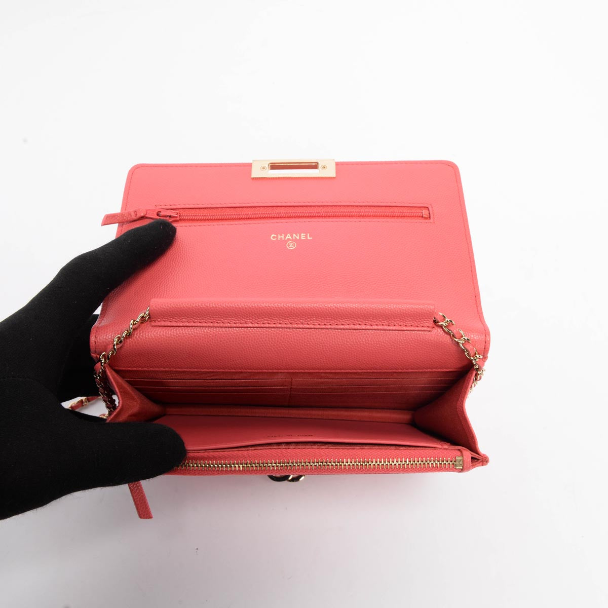 Chanel Pink Quilted Caviar Golden Class Wallet On Chain