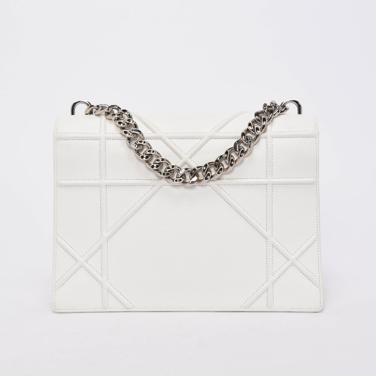 Dior White Grained Calfskin Diorama Flap Large Bag