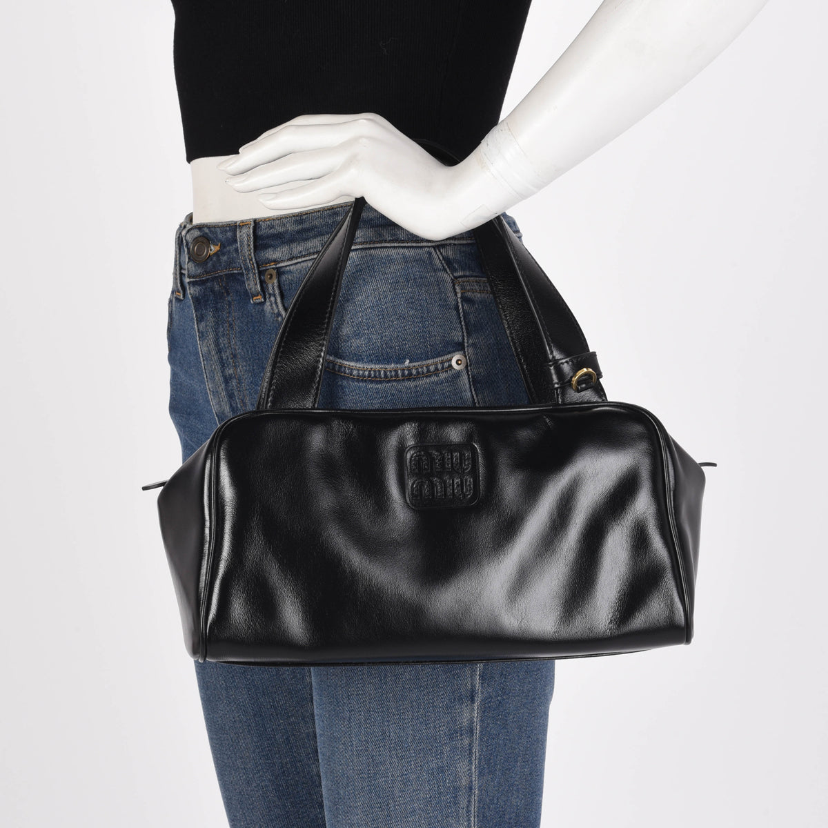 Miu Miu Black Soft Lux Bauletto Logo Bag