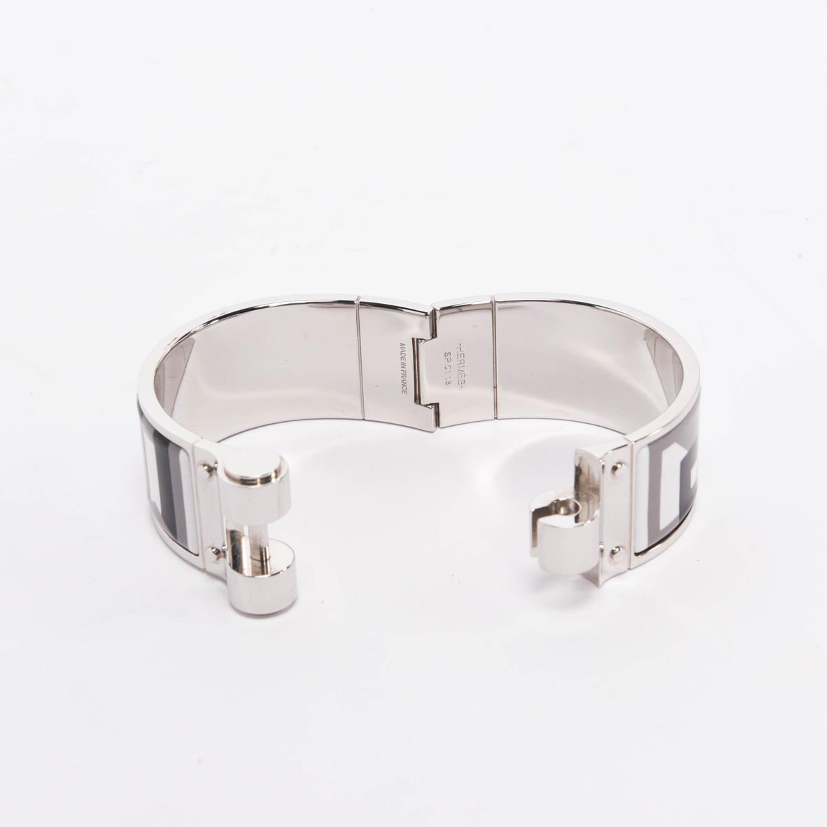Hermes Black & White Enamel Charniere Lettre au Carre Hinged Bracelet