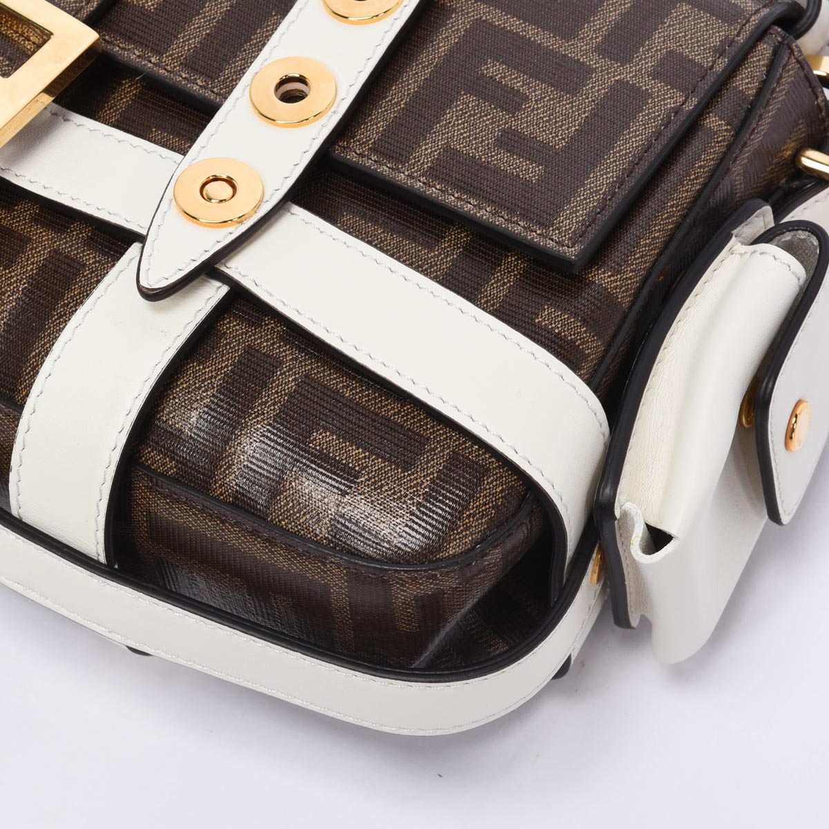 Fendi Tobacco & White Zucca Canvas Cage Baguette Bag