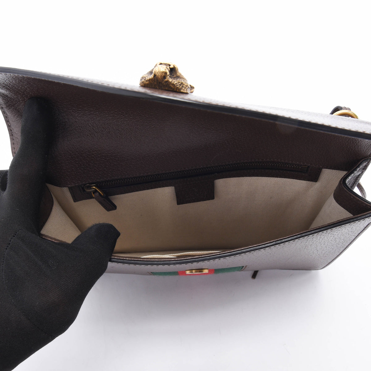 Gucci Brown Grained Calfskin Animalier Chain Bag