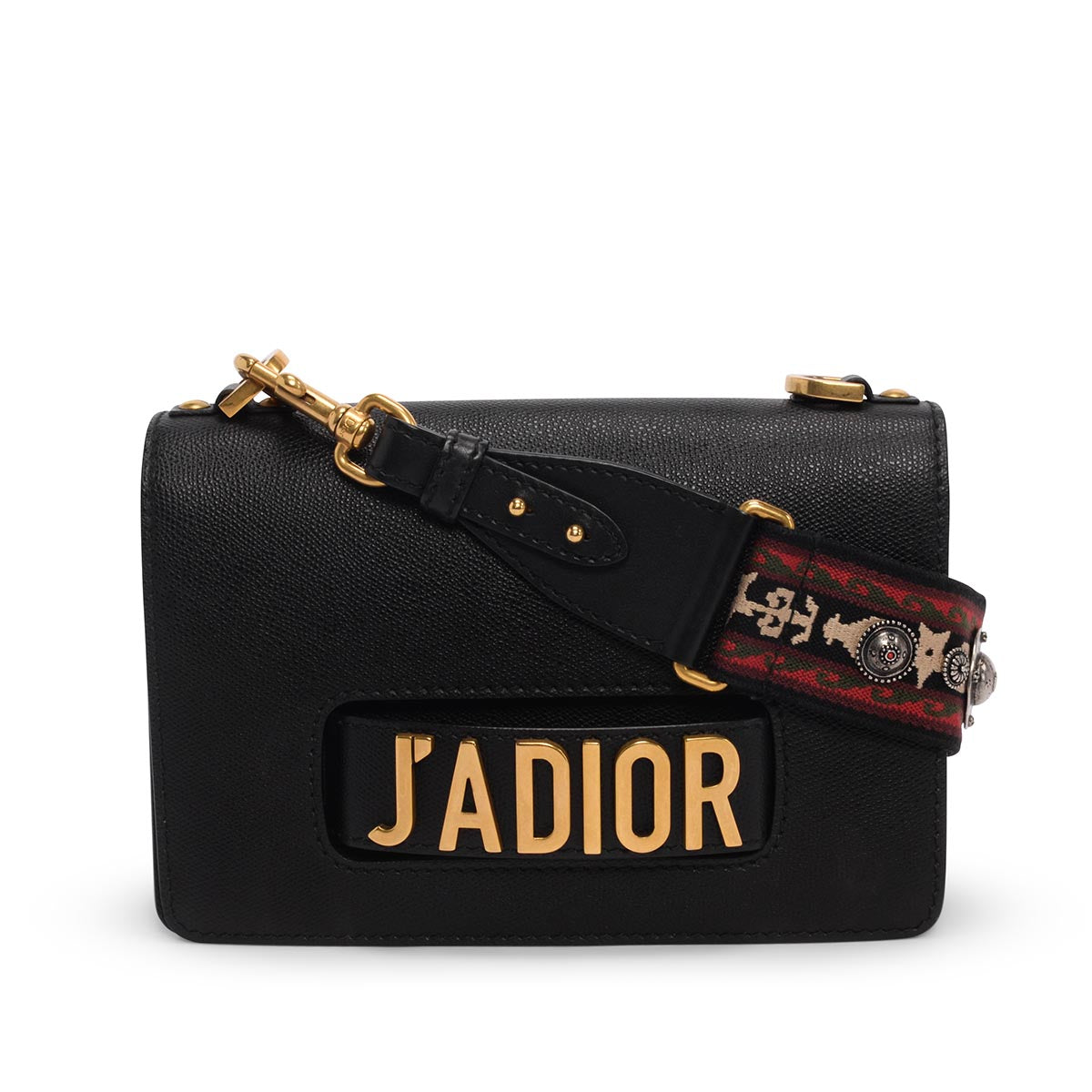 Dior Black Grained Calfskin J'Adior Flap Bag Bohemian Strap